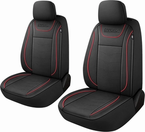 CAROMOP Luxury PU Leather Car Seat Covers 2 Front Set,Waterproof Faux Leather Automotive Seat Covers for Cars,Universal Car Interior Covers Seat Protectors for Sedans SUVs Pick-up Trucks(Black/Red)