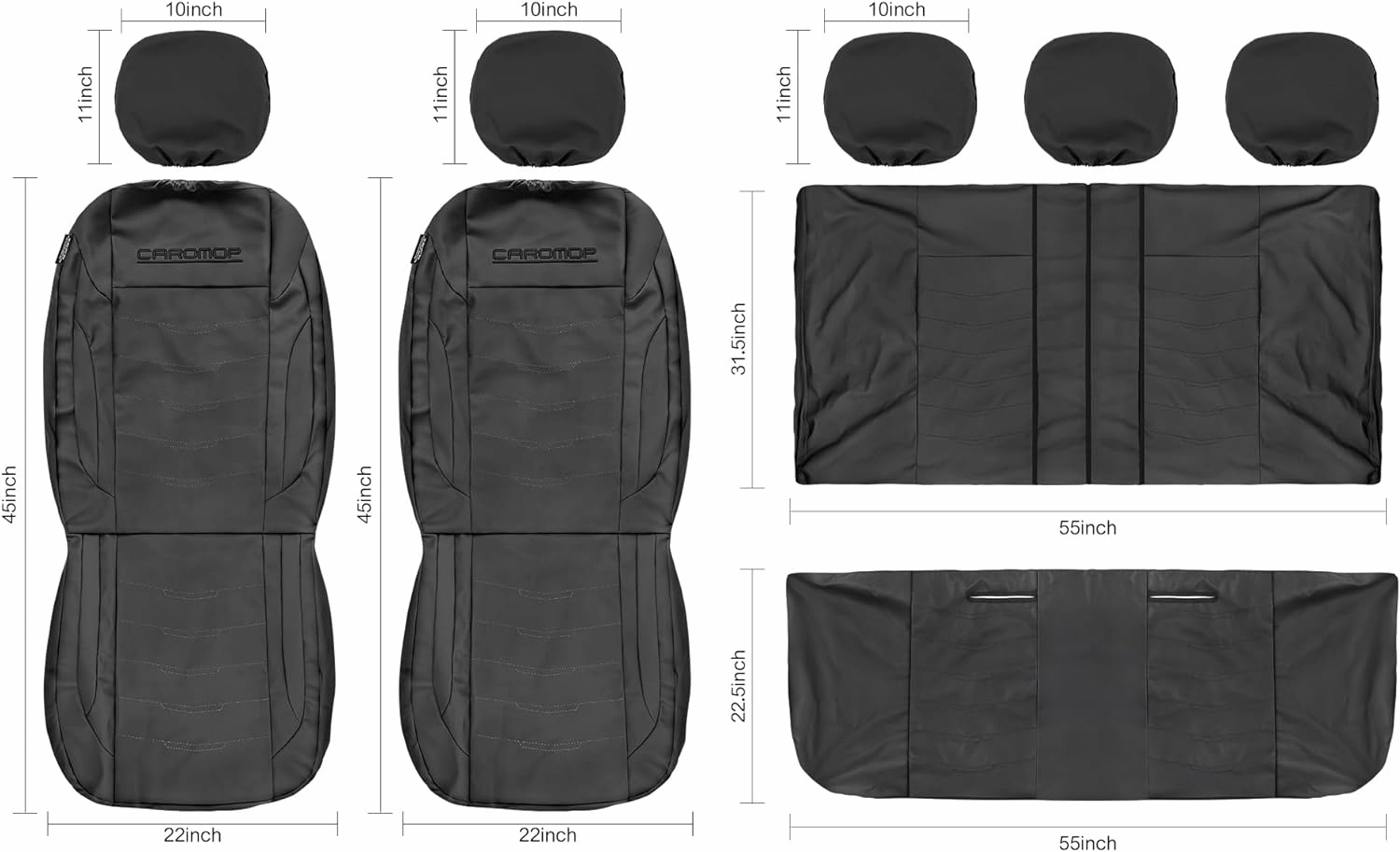 CAROMOP Premium PU Leather Car Seat Covers 2 Front Set,Waterproof Stain-Resistant Seat Covers for Cars, Universal Car Interior Covers Seat Protectors for Sedans SUVs Pick-up Trucks(Black)