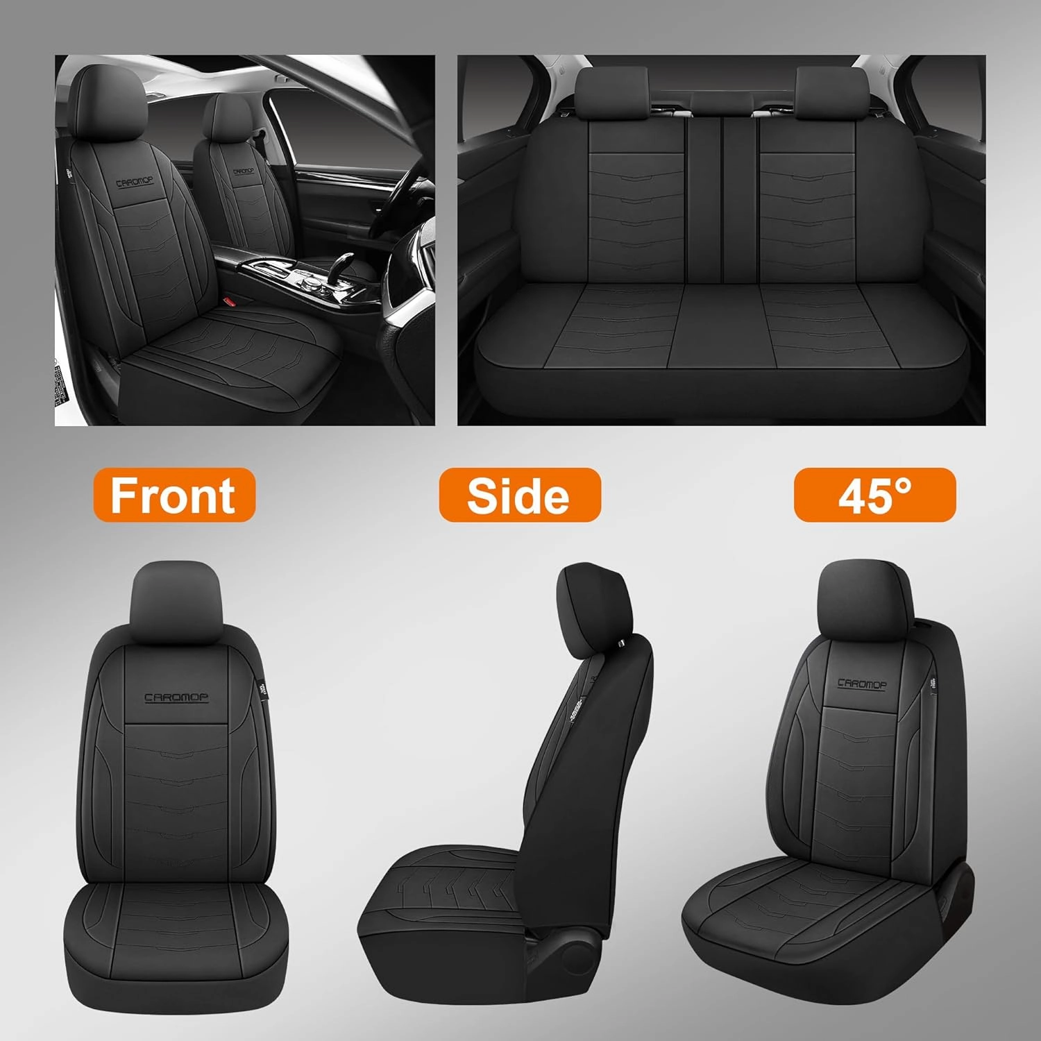 CAROMOP Premium PU Leather Car Seat Covers 2 Front Set,Waterproof Stain-Resistant Seat Covers for Cars, Universal Car Interior Covers Seat Protectors for Sedans SUVs Pick-up Trucks(Black)