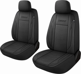 CAROMOP Premium PU Leather Car Seat Covers 2 Front Set,Waterproof Stain-Resistant Seat Covers for Cars, Universal Car Interior Covers Seat Protectors for Sedans SUVs Pick-up Trucks(Black)