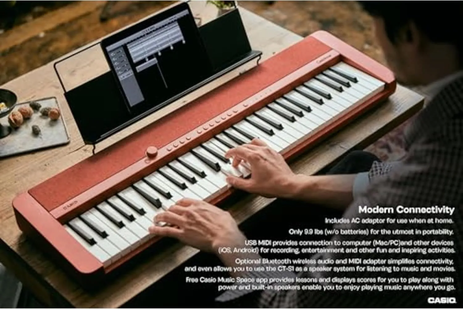 Casio Casiotone CT-S1 – 61-Key Touch-Sensitive Retro Keyboard | Sleek, Portable Design for Beginners to Pros | Stereo Grand Piano   60 AiX Tones | USB-MIDI Connectivity | Red