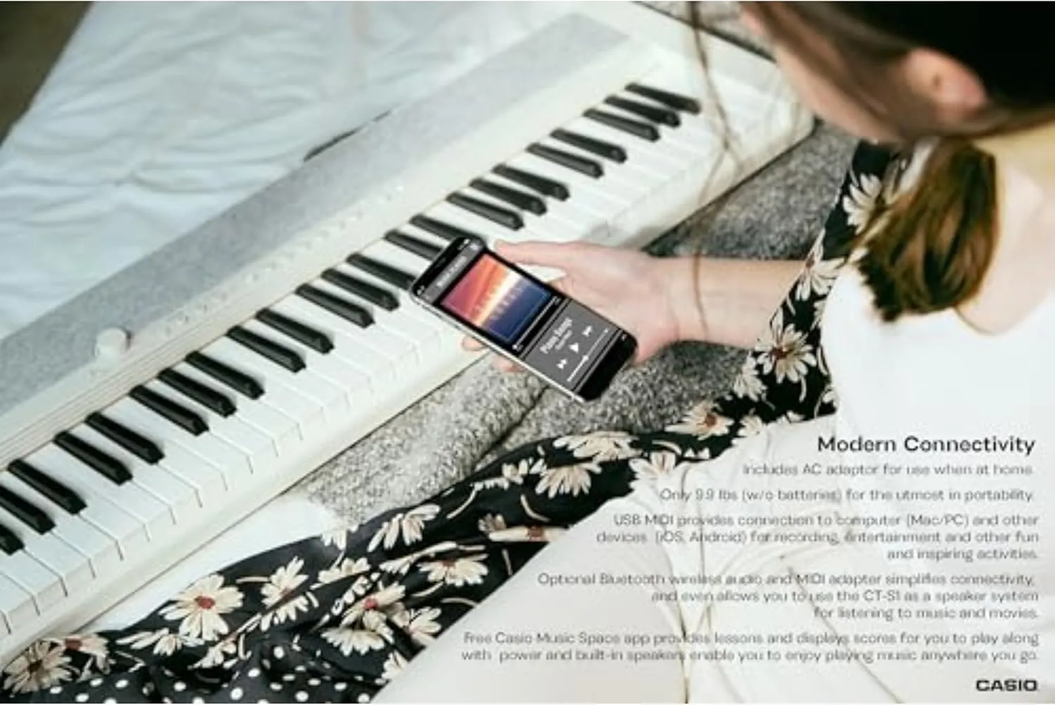 Casio Casiotone CT-S1– 61-Key Touch-Sensitive Retro Keyboard | Sleek, Portable Design for Beginners to Pros | Stereo Grand Piano   60 AiX Tones | USB-MIDI Connectivity | White