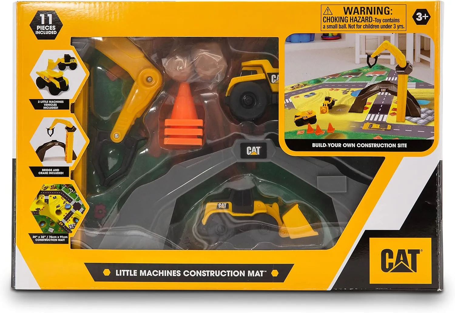CAT Construction Toys, CAT Little Machines Vehicles Play Mat with Collectible Construction Vehicles, Sensory Toys for Kids Ages 3 and up