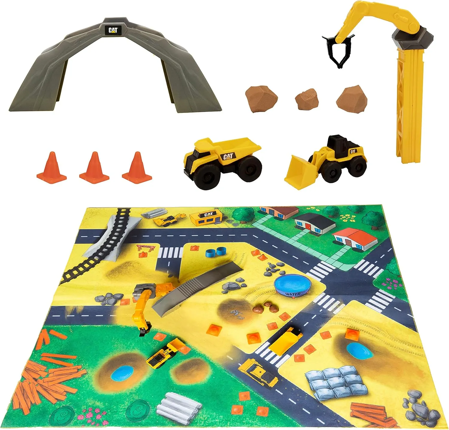 CAT Construction Toys, CAT Little Machines Vehicles Play Mat with Collectible Construction Vehicles, Sensory Toys for Kids Ages 3 and up