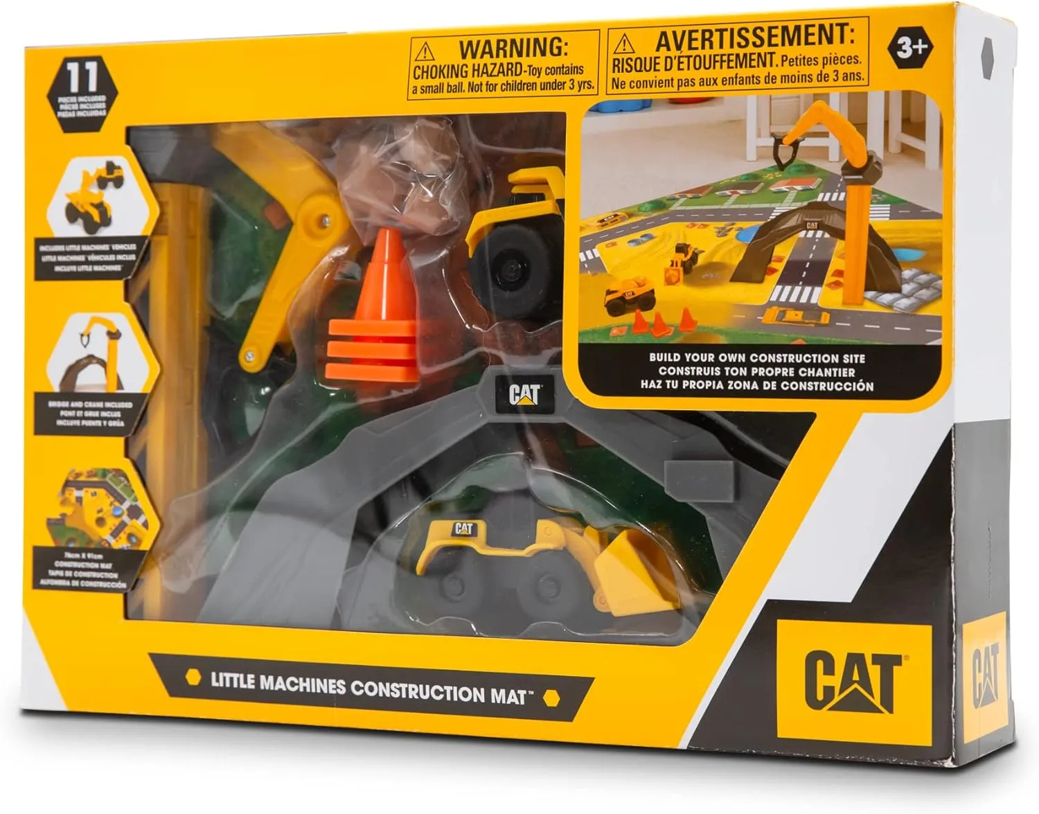 CAT Construction Toys, CAT Little Machines Vehicles Play Mat with Collectible Construction Vehicles, Sensory Toys for Kids Ages 3 and up