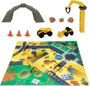 CAT Construction Toys, CAT Little Machines Vehicles Play Mat with Collectible Construction Vehicles, Sensory Toys for Kids Ages 3 and up