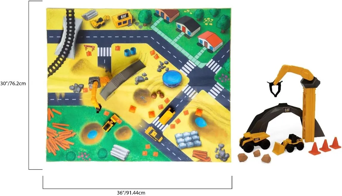 CAT Construction Toys, CAT Little Machines Vehicles Play Mat with Collectible Construction Vehicles, Sensory Toys for Kids Ages 3 and up