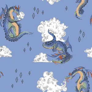 Cath Kidston Peace Dragon Wallpaper - Modern Wallpaper for Kids Bedroom, Playroom & Nursery - Decorative Luxury Wall Paper with Colorful Illustrated Dragon Sipping Tea (Blue)