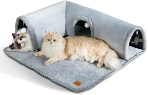 CATISM Cat Tunnel Bed, Cat Bed, Cat Tunnels for Indoor Cats, Cat Cave, Detachable Cat Tunnel, Kitty Tube Cat Bed Tunnel, Cat Tube 3 Ports   2 Ceiling Balls   1 Removable Feather Toys for Cats
