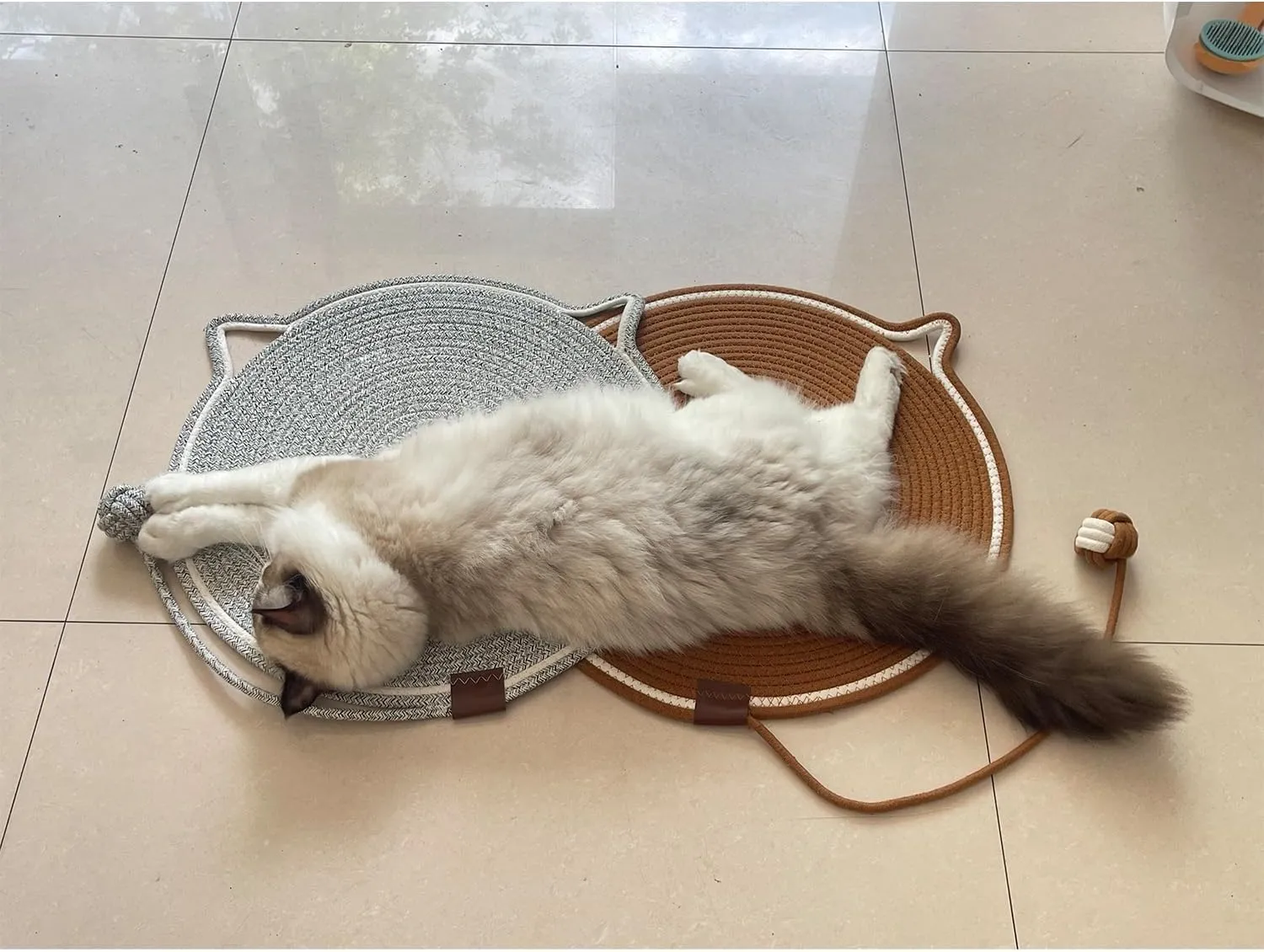 Celery Pets, Dual Scratching Pad for Cats, Celery Pets Dual Scratching Pad, Natural Cotton Rope Cat Scratching Pads, Large Size Cat Scratching Cat Scratcher Mat with Toy (2PCS-C,17in)