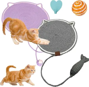 Celery Pets, Dual Scratching Pad for Cats, Celery Pets Dual Scratching Pad, Natural Cotton Rope Cat Scratching Pads, Large Size Cat Scratching Cat Scratcher Mat with Toy (2PCS-C,17in)