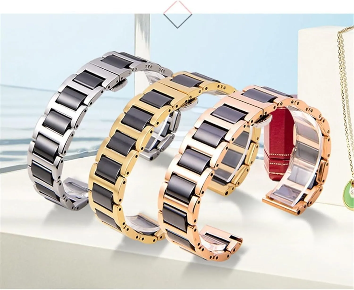 Ceramic Watch Bands Quick Release Watch Strap For Men Women Stainless Steel Links Removable Wristband