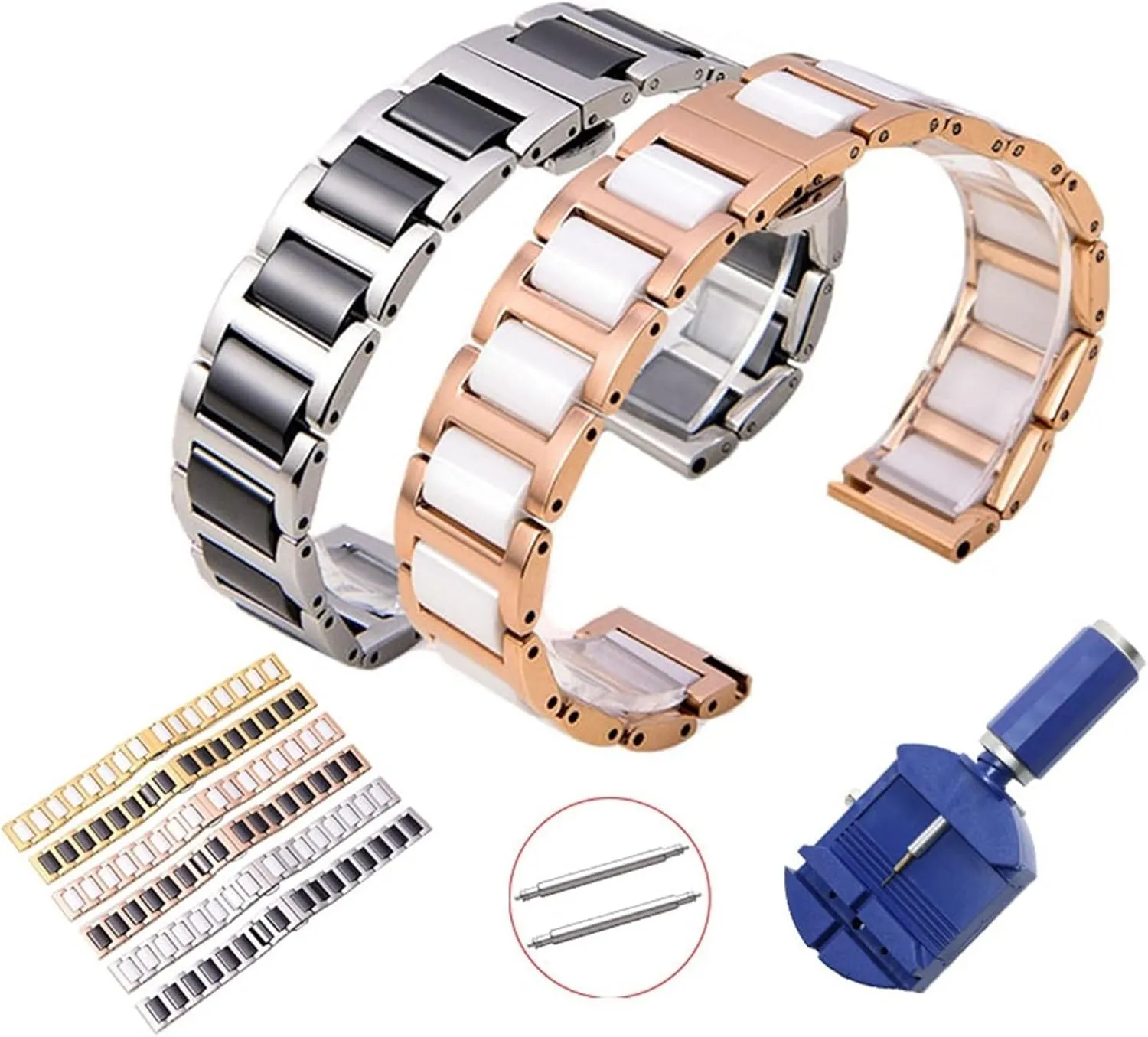 Ceramic Watch Bands Quick Release Watch Strap For Men Women Stainless Steel Links Removable Wristband