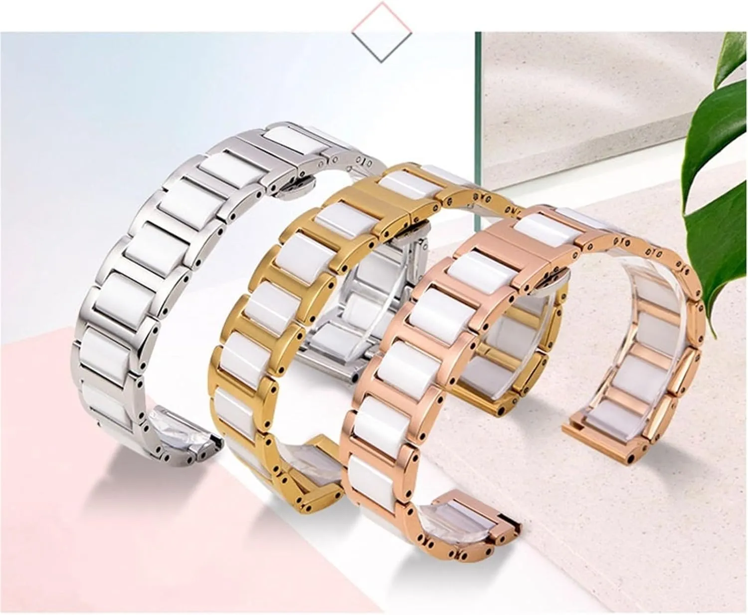 Ceramic Watch Bands Quick Release Watch Strap For Men Women Stainless Steel Links Removable Wristband