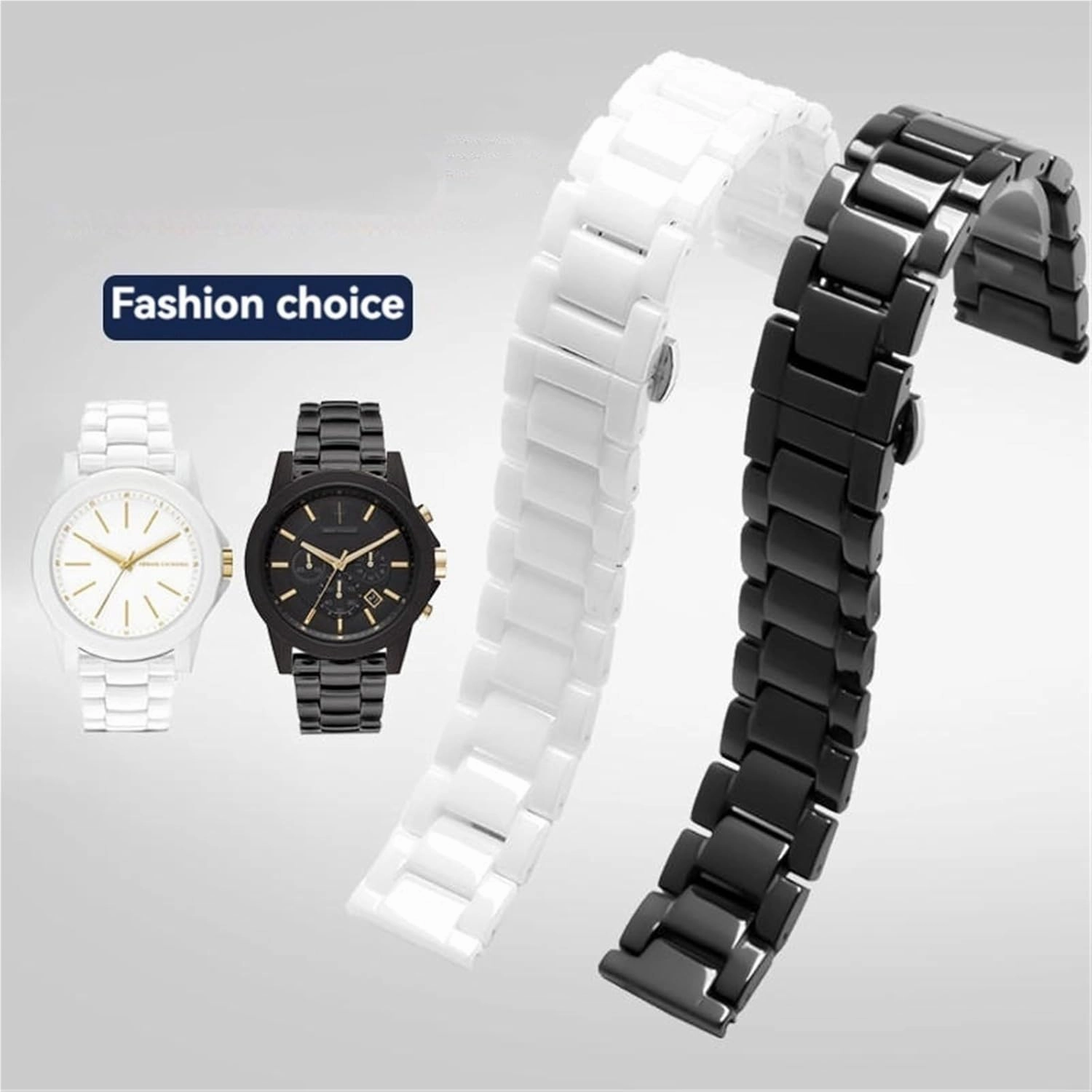 Ceramic Watch Strap 20mm 22mm Quick Release Watch Strap Unisex Replacement Wristband Suitable for Smart Watch Quartz Watch Accessories(4110 White Silver,20mm)