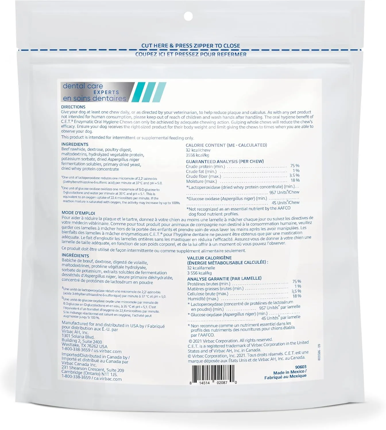 C.E.T. Enzymatic Oral Hygiene Chews for Dogs - Plaque & Tartar Control - Single Layer Beefhide with Exclusive Dual-Enzyme System & Tasty Chicken Flavor - Easy to Give Dog Dental Chew