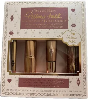 CHARLOTTE TILBURY Pillow Talk Beautifying Lip & Cheek Secrets Set - Matte Revolution Lipstick, Lip Cheat Liner, Collagen Bath Gloss and Beauty Highlighter Wand