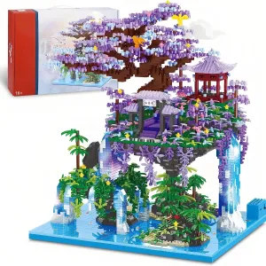 Cherry Blossom Bonsai Building Set, 4574 Pieces Collectible House Model Kit, Chinese Architecture Peach Blossom Pool Tree, DIY Landscape Architecture Bricks Model