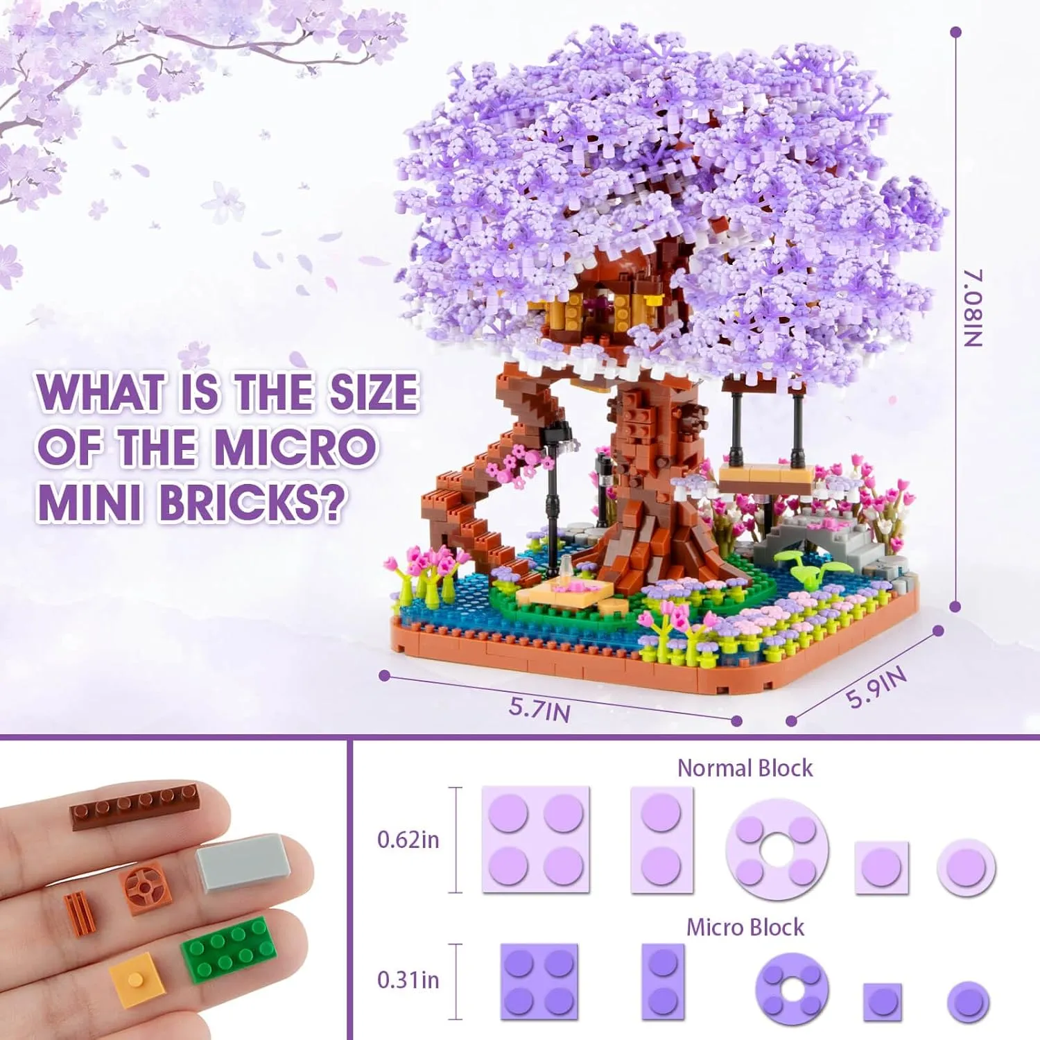 Cherry Blossom Bonsai Tree Building Set, Flowers Tree House Model Sets for Adults, 2200Pcs Micro Bricks Collectible Creative Gifts for Adults Girls Boys 14 