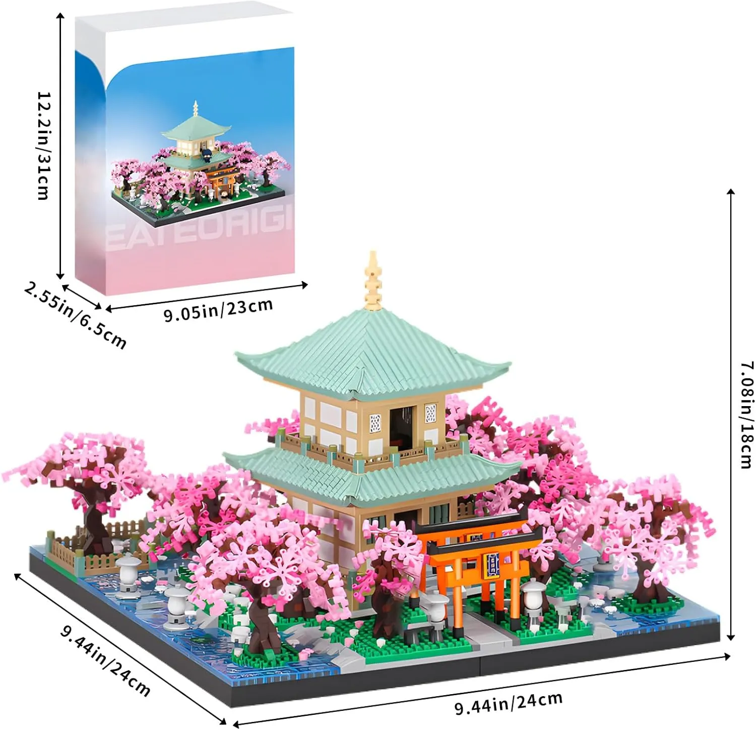 Cherry Blossom Micro Mini Building Block Sets Toy for Adults，Japanese Bonsai Tree House Architecture Gifts for Kids 14 （3809 Pieces）