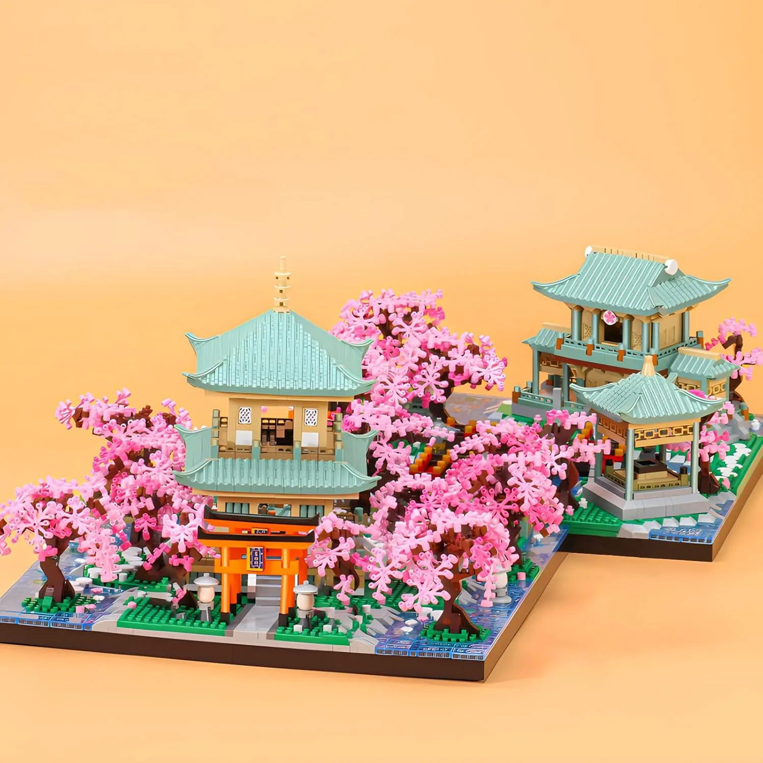 Cherry Blossom Micro Mini Building Block Sets Toy for Adults，Japanese Bonsai Tree House Architecture Gifts for Kids 14 （3809 Pieces）