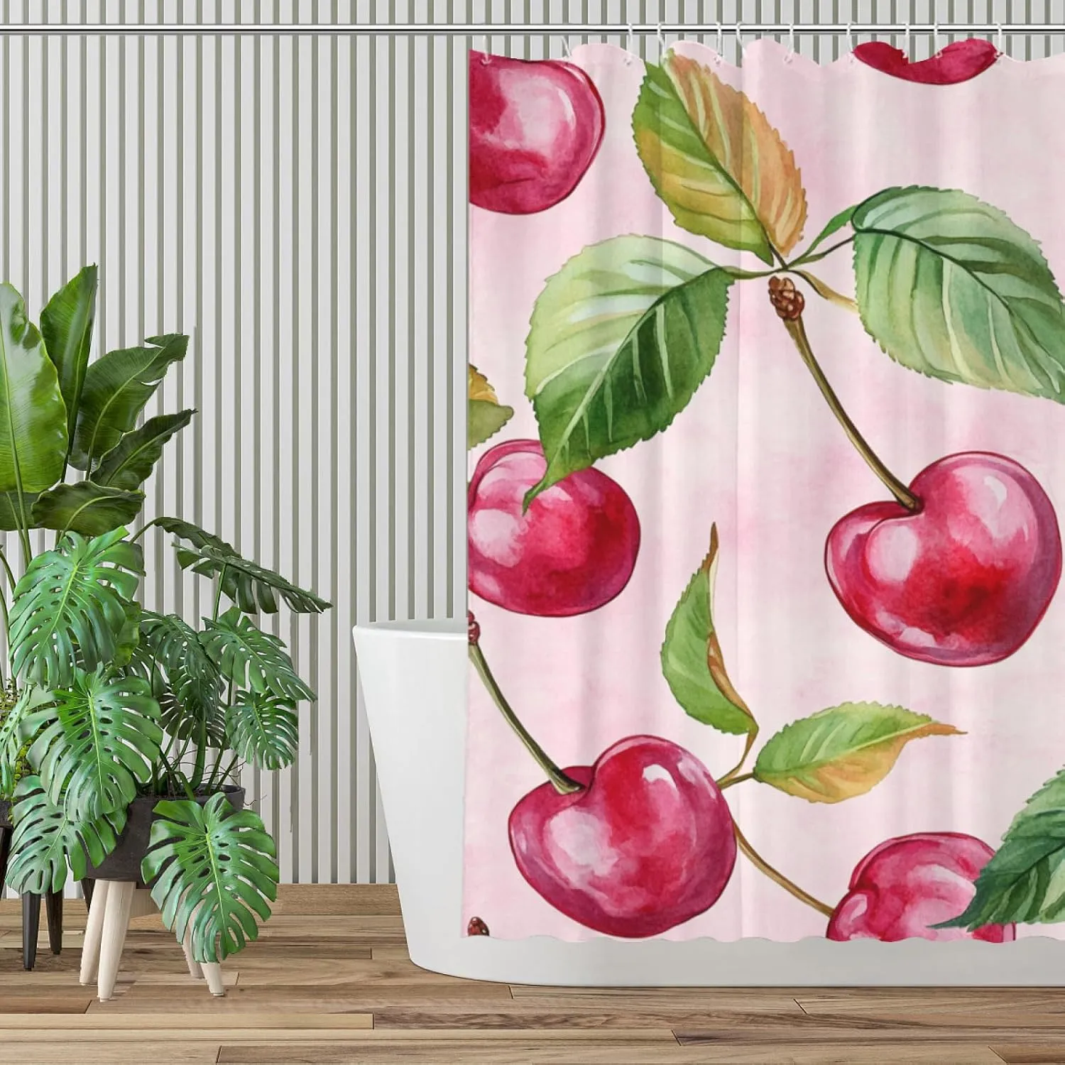 Cherry-Shower Curtain Durable Waterproof Fabric Bathtub Sets Home Fabric Bathroom Shower Curtain Set with Hooks 72x72 Inch