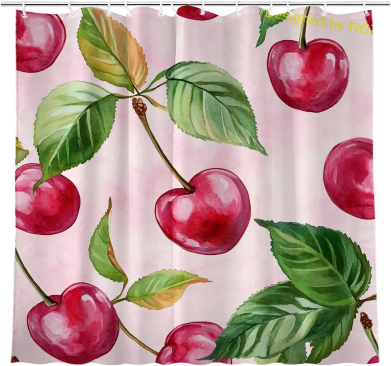 Cherry-Shower Curtain Durable Waterproof Fabric Bathtub Sets Home Fabric Bathroom Shower Curtain Set with Hooks 72x72 Inch