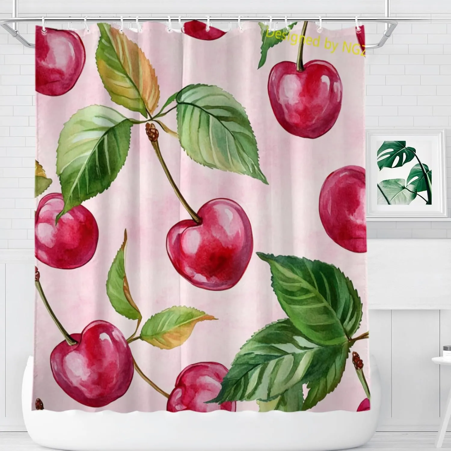 Cherry-Shower Curtain Durable Waterproof Fabric Bathtub Sets Home Fabric Bathroom Shower Curtain Set with Hooks 72x72 Inch