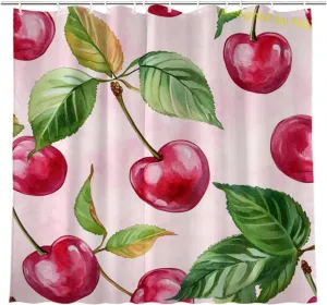 Cherry-Shower Curtain Durable Waterproof Fabric Bathtub Sets Home Fabric Bathroom Shower Curtain Set with Hooks 72x72 Inch