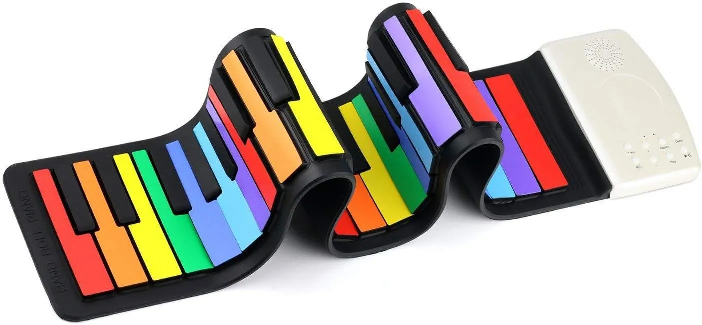 Children's Portable Early Education Toy Musical Instrument Portable Electronic Organ 49-Key Rainbow roll up Piano,Great Gift,Awesome Gift (Color)