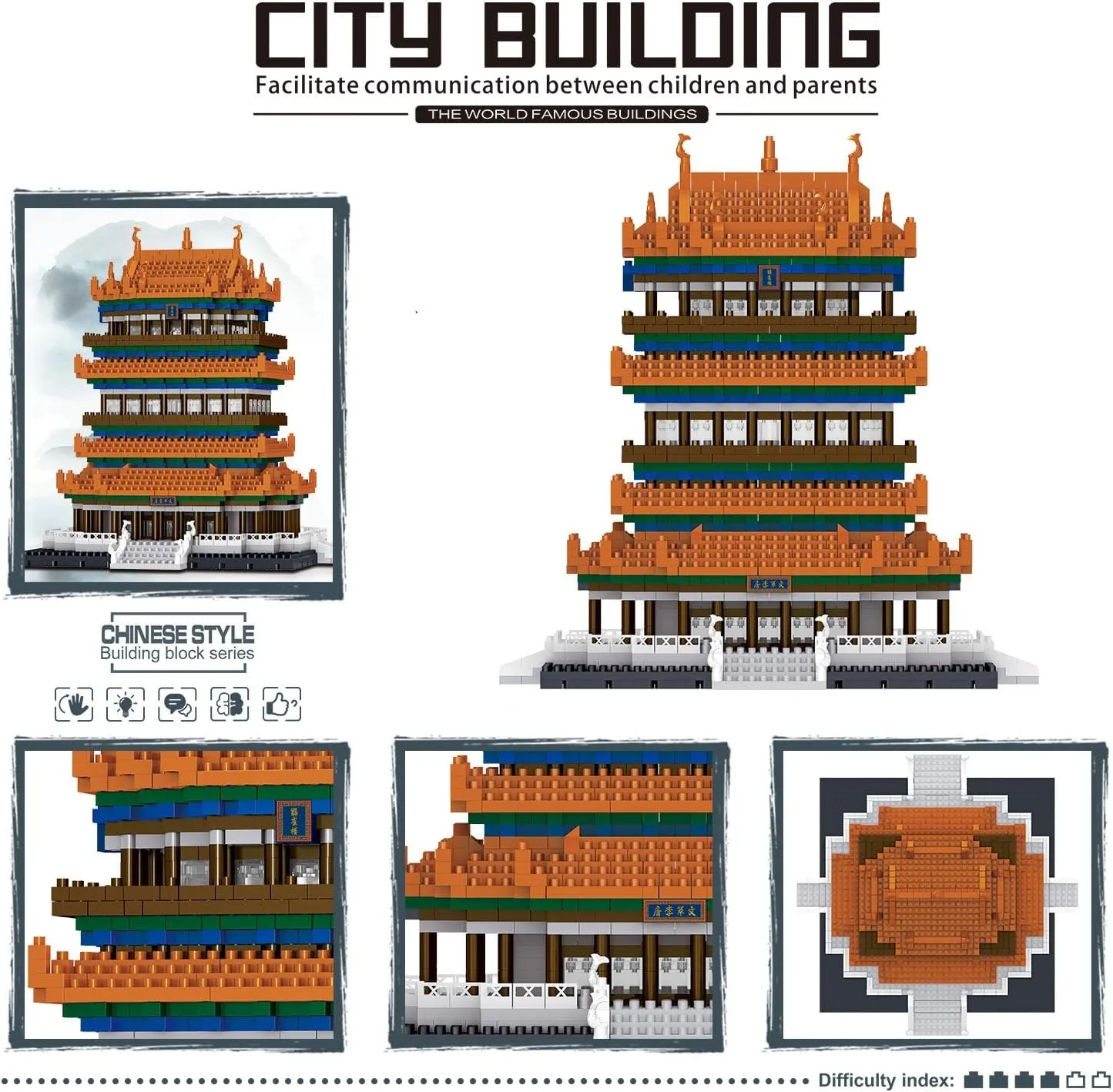 Chinese Ancient Architecture Micro Building Blocks Stork Tower Building Set Guanque Tower Building Brick Kit 2761PCS