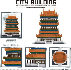 Chinese Ancient Architecture Micro Building Blocks Stork Tower Building Set Guanque Tower Building Brick Kit 2761PCS