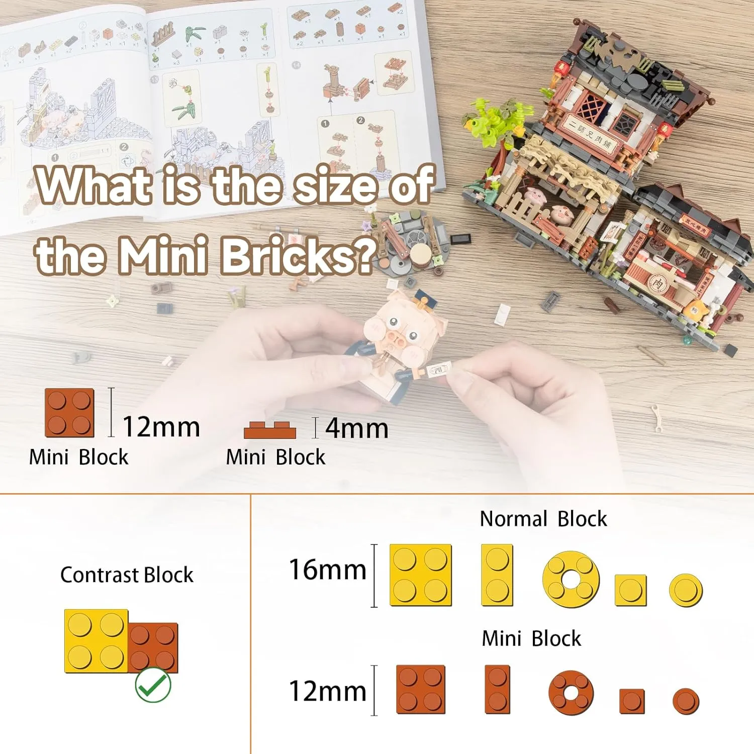 Chinese Street View Butcher Shop Mini Building Blocks, MOC Creative Building Toys Model Set for Girls 6-12 Years Old, 1105 PCS Simulation Architecture Construction Toy