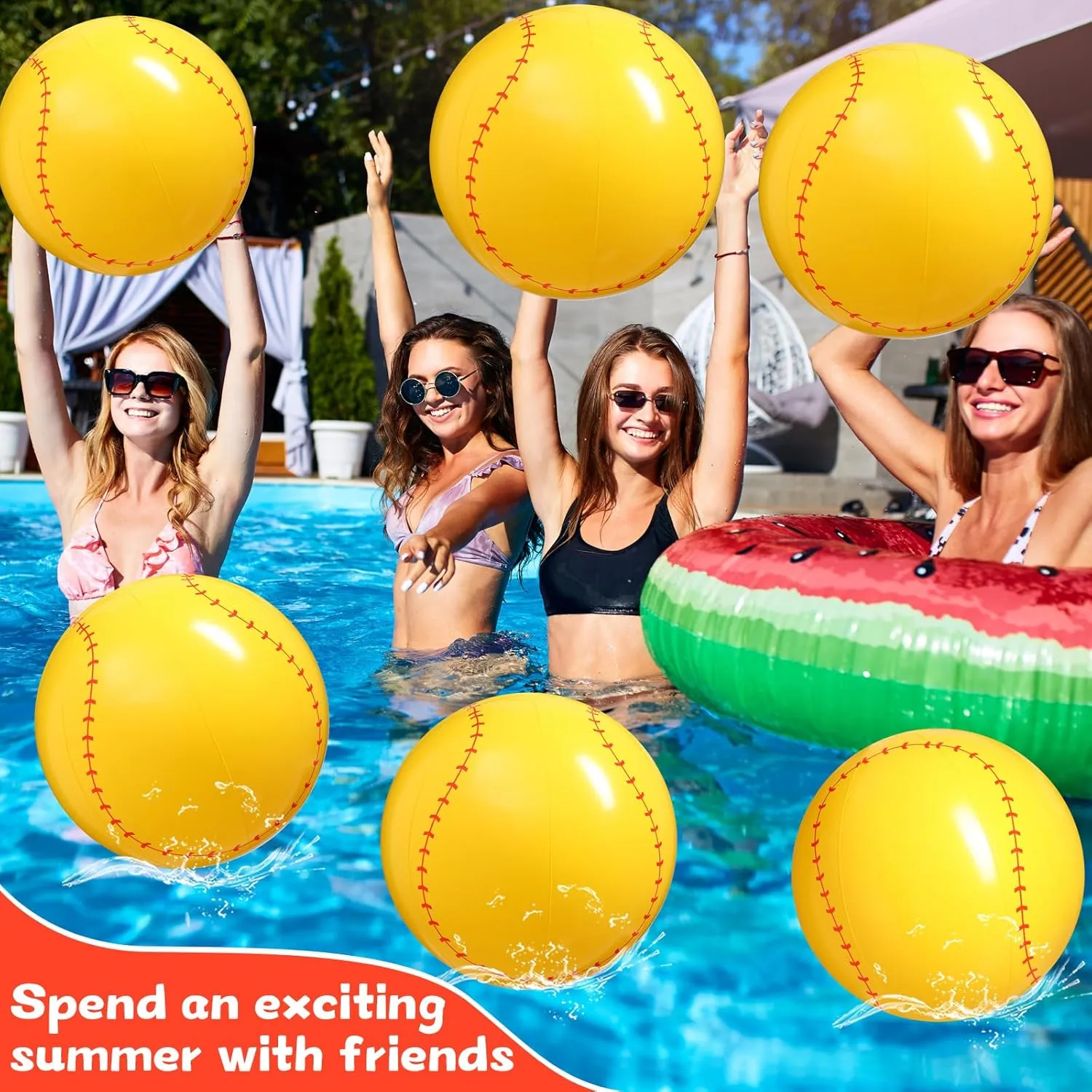 Chivao 12 Pack Inflatable Beach Ball Football Soccer Baseball Volleyball Softball Glitter Beach Ball Blow up Balls for Summer Swimming Pool Party Favor Game(Baseball,16 Inch)