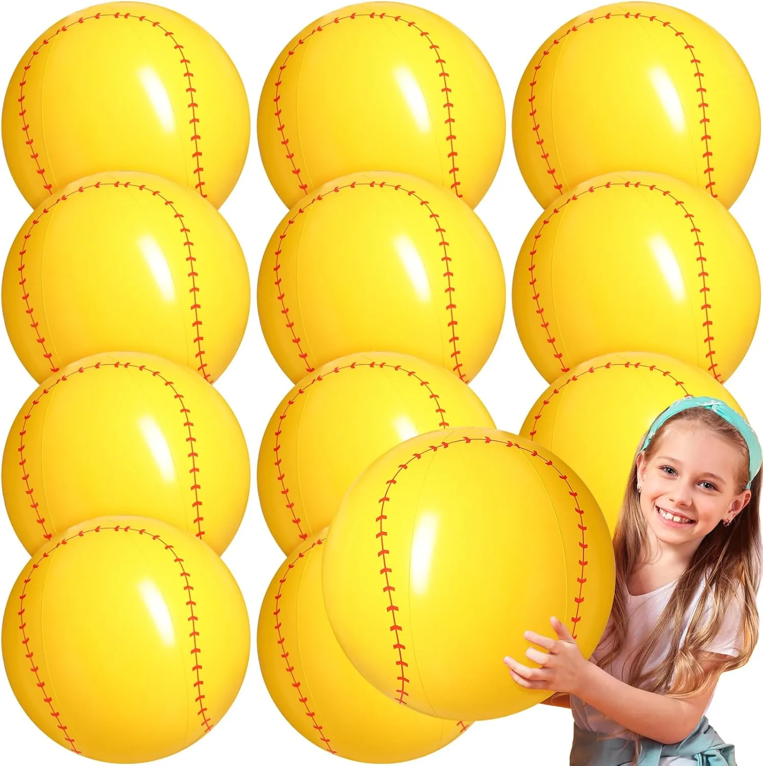 Chivao 12 Pack Inflatable Beach Ball Football Soccer Baseball Volleyball Softball Glitter Beach Ball Blow up Balls for Summer Swimming Pool Party Favor Game(Baseball,16 Inch)