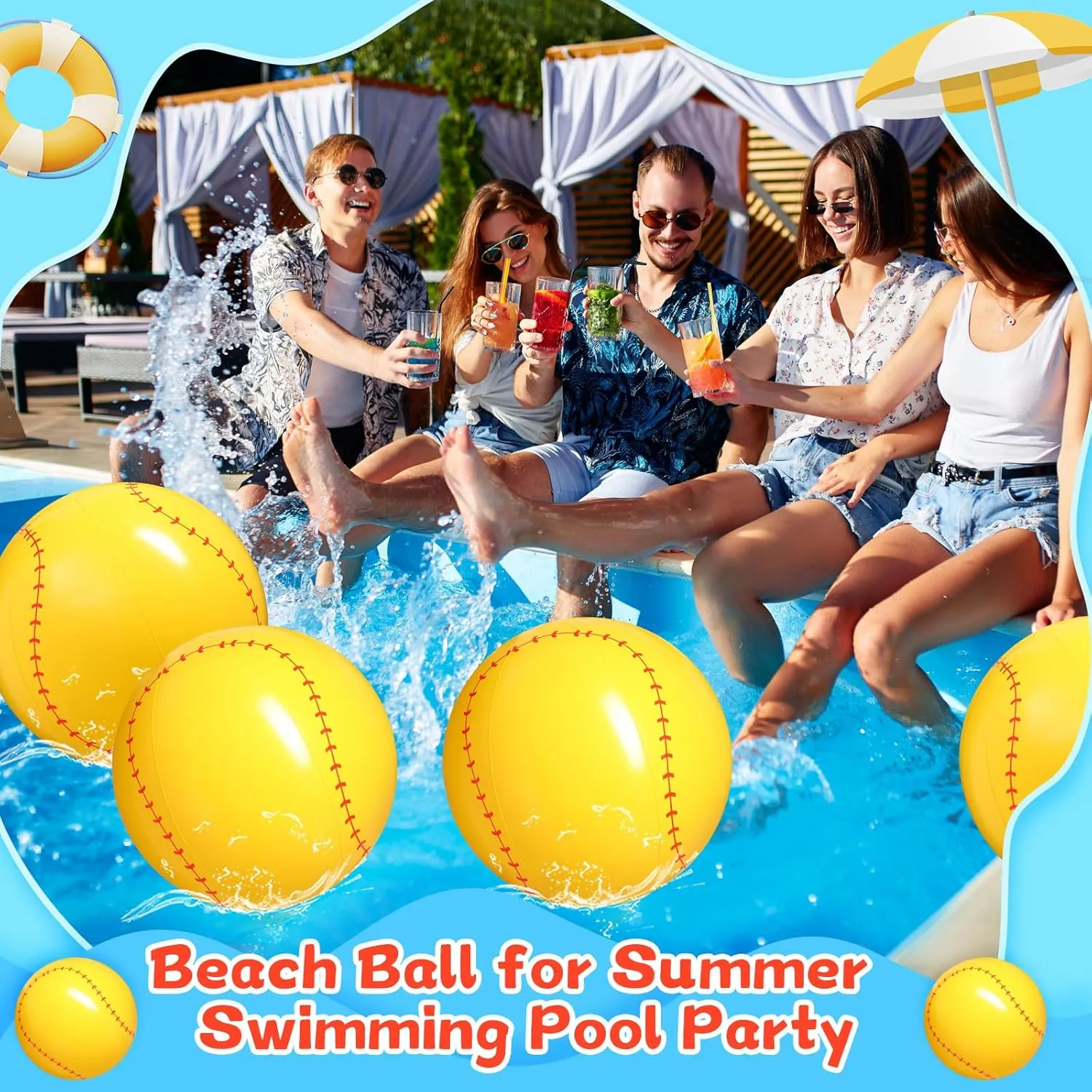 Chivao 12 Pack Inflatable Beach Ball Football Soccer Baseball Volleyball Softball Glitter Beach Ball Blow up Balls for Summer Swimming Pool Party Favor Game(Baseball,16 Inch)