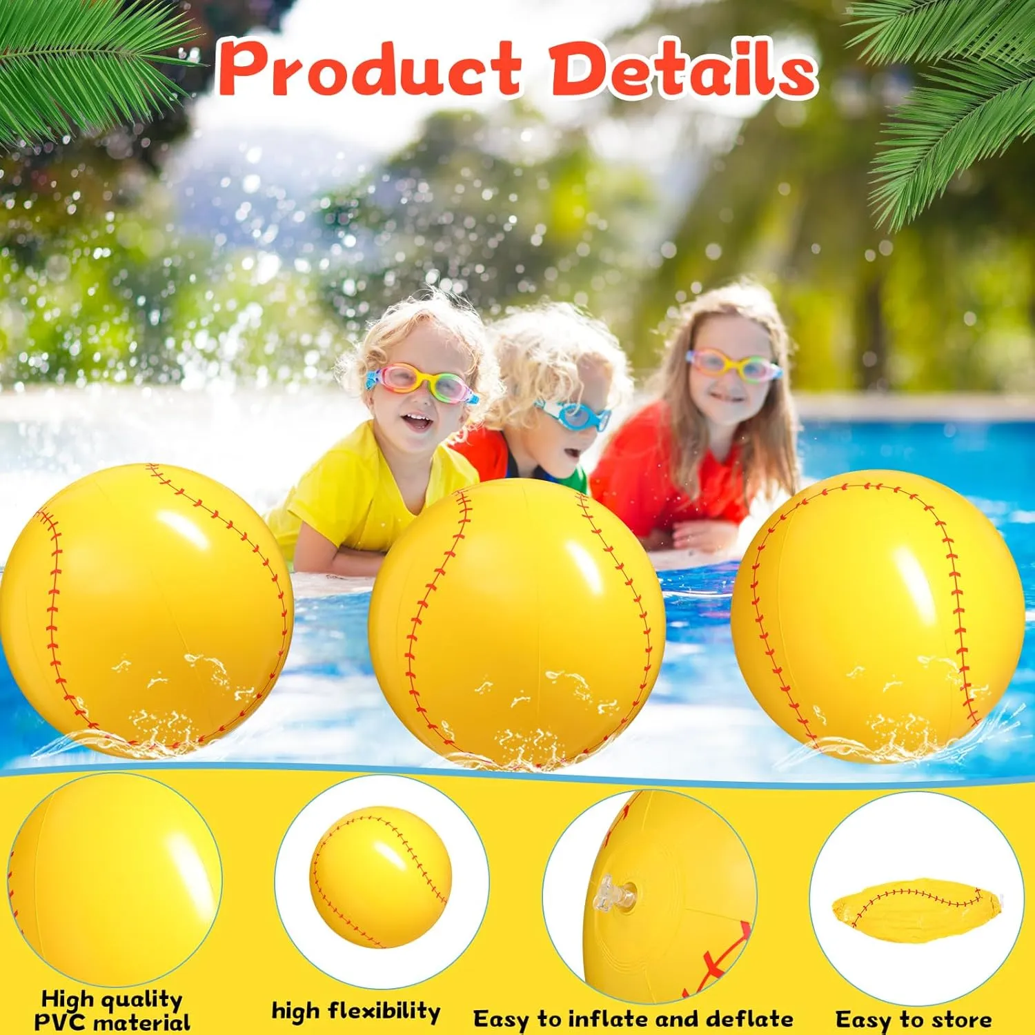Chivao 12 Pack Inflatable Beach Ball Football Soccer Baseball Volleyball Softball Glitter Beach Ball Blow up Balls for Summer Swimming Pool Party Favor Game(Baseball,16 Inch)