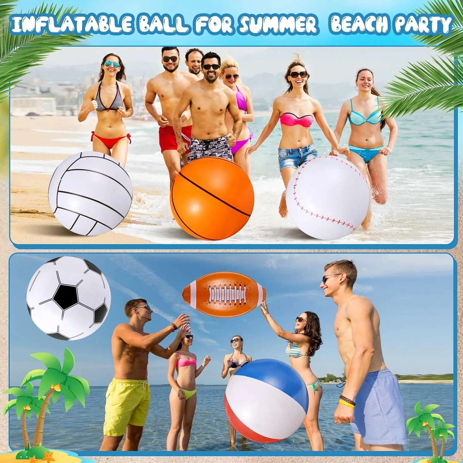 Chivao 24 Pieces Inflatable Ball Soccer Softball Volley Basketball Football 16 Inch Beach Balls Party Favors Summer Swimming Pool(Mix,16 Inch)