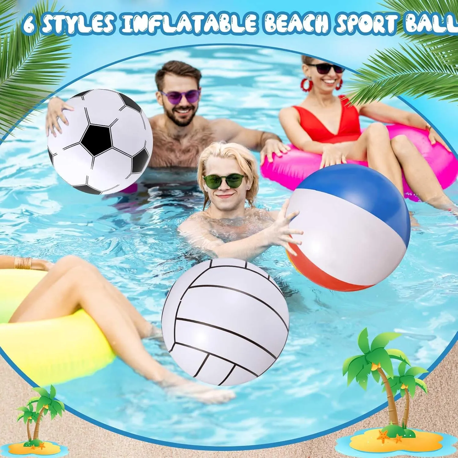 Chivao 24 Pieces Inflatable Ball Soccer Softball Volley Basketball Football 16 Inch Beach Balls Party Favors Summer Swimming Pool(Mix,16 Inch)