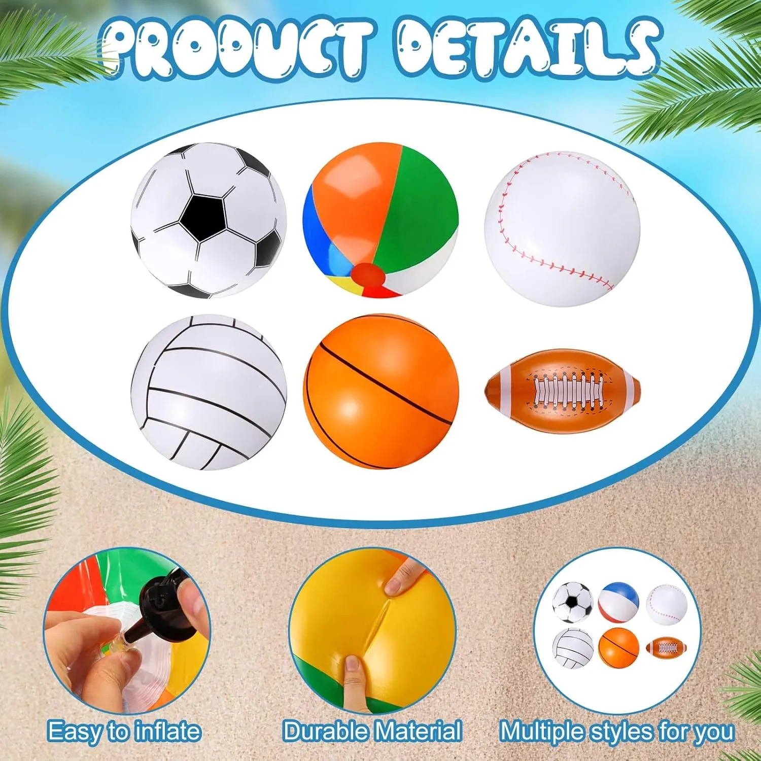 Chivao 24 Pieces Inflatable Ball Soccer Softball Volley Basketball Football 16 Inch Beach Balls Party Favors Summer Swimming Pool(Mix,16 Inch)
