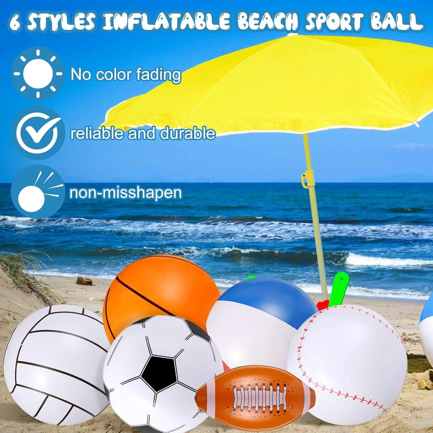 Chivao 24 Pieces Inflatable Ball Soccer Softball Volley Basketball Football 16 Inch Beach Balls Party Favors Summer Swimming Pool(Mix,16 Inch)