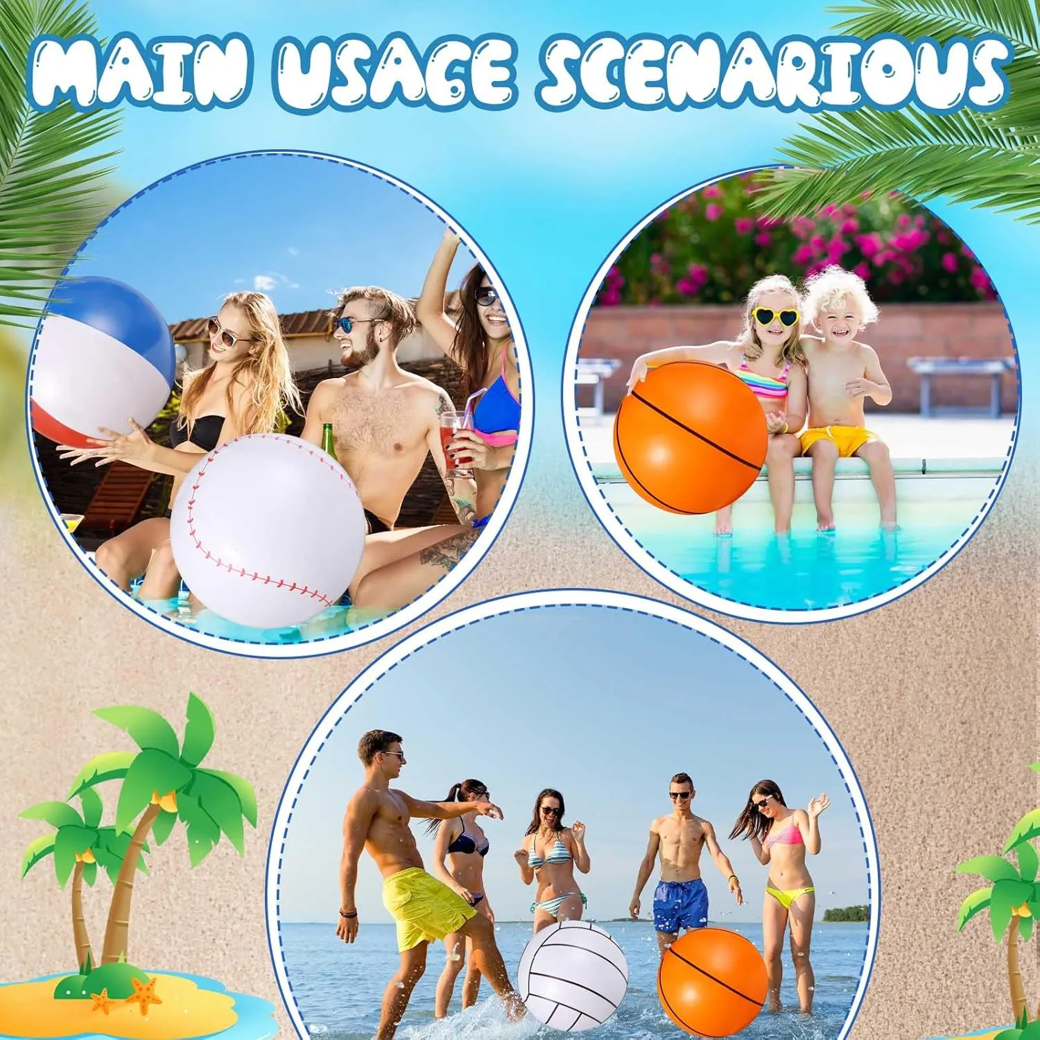 Chivao 24 Pieces Inflatable Ball Soccer Softball Volley Basketball Football 16 Inch Beach Balls Party Favors Summer Swimming Pool(Mix,16 Inch)