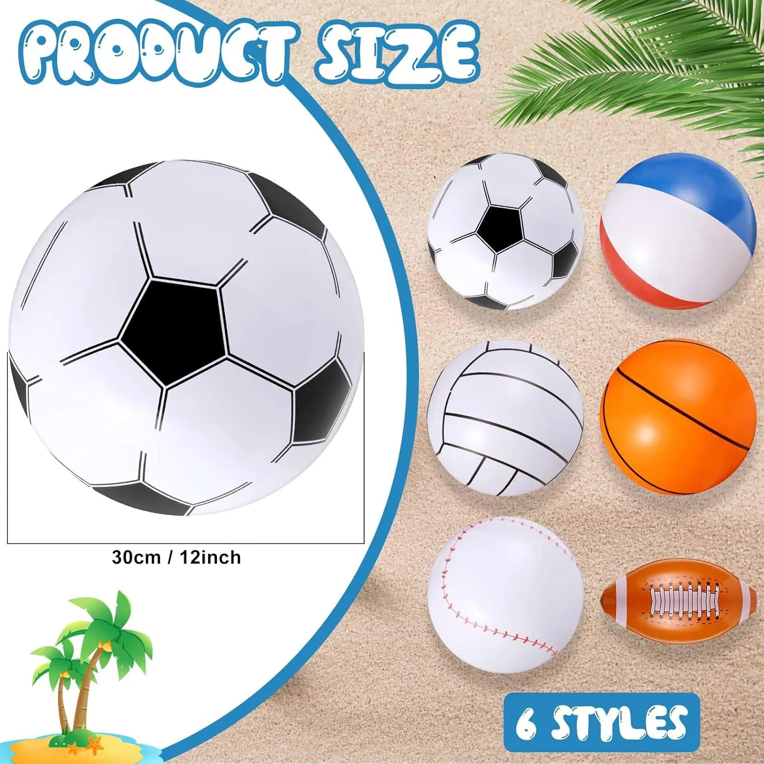 Chivao 24 Pieces Inflatable Ball Soccer Softball Volley Basketball Football 16 Inch Beach Balls Party Favors Summer Swimming Pool(Mix,16 Inch)