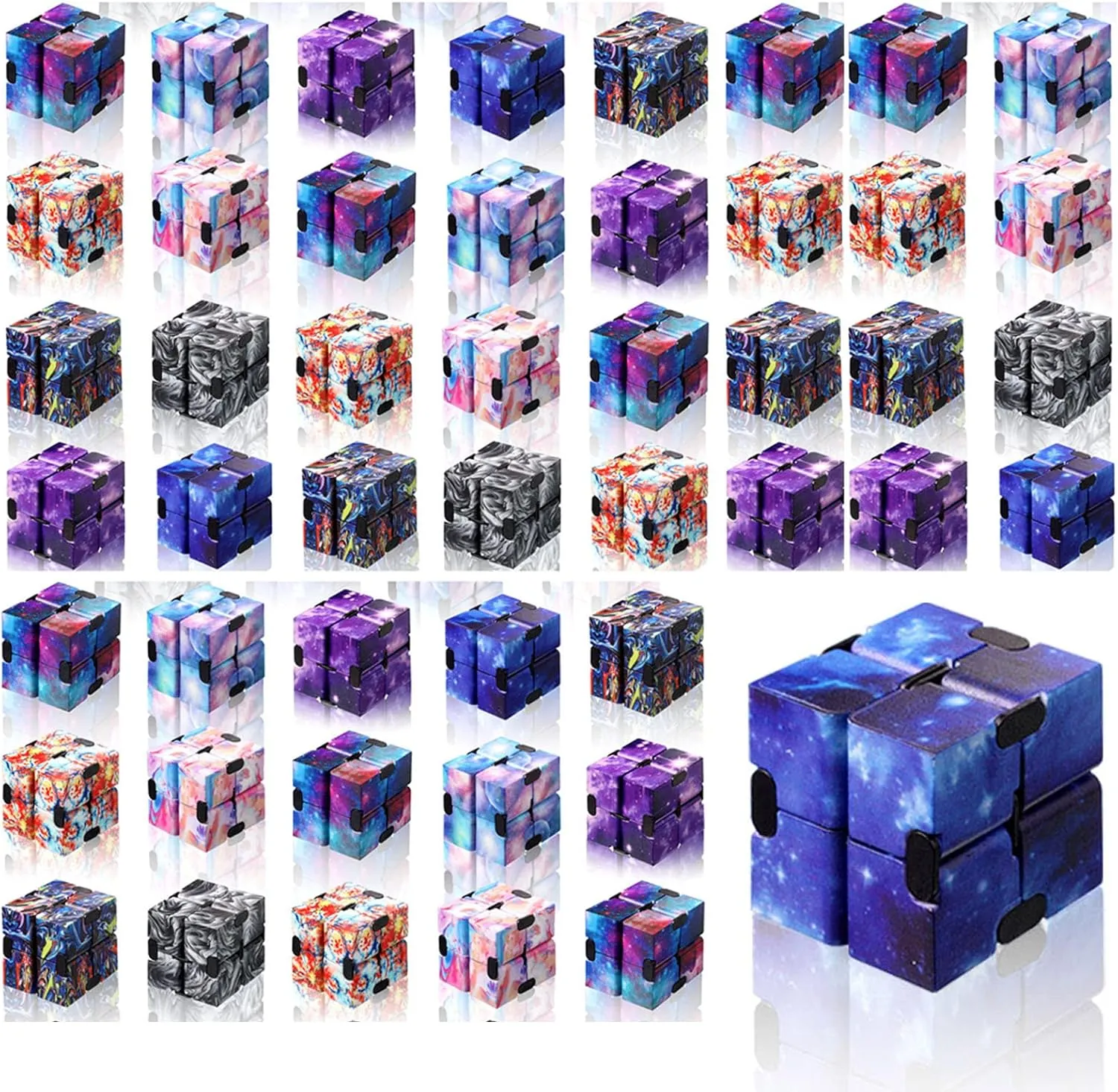 Chivao 48 Pcs Cube Sensory Toy Infinite Cube Fidget Toy Stress Relieving Handheld Infinite Flipping Hand Desk Gift Portable Blocks for Teen Adult Anxiety Stress Relief Sensory(Starry Sky Style)