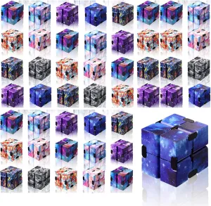 Chivao 48 Pcs Cube Sensory Toy Infinite Cube Fidget Toy Stress Relieving Handheld Infinite Flipping Hand Desk Gift Portable Blocks for Teen Adult Anxiety Stress Relief Sensory(Starry Sky Style)