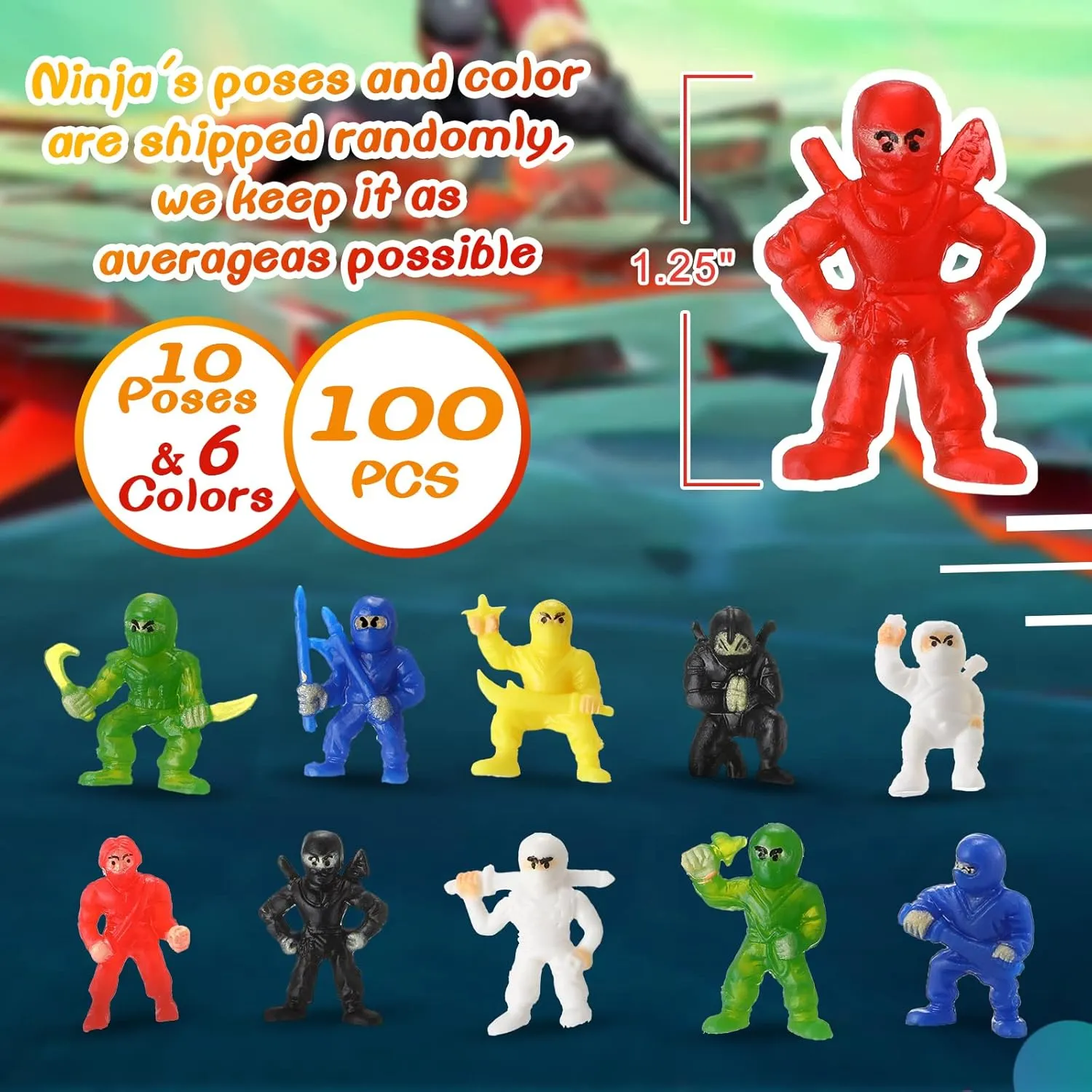 Chivao Mini Ninja Figurines Party Favors Toys Assorted Action Warrior Figures Playset Ninja Party Supplies Cake Topper for Birthday(100 Pack)