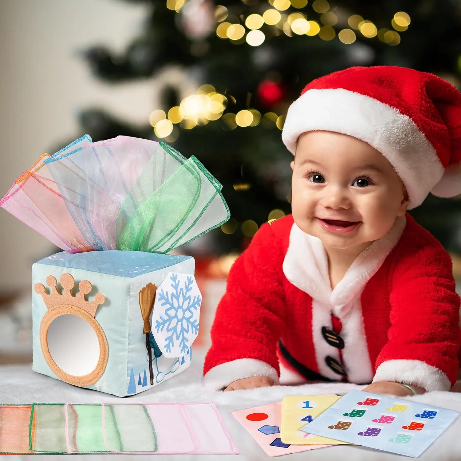 Christmas Baby Toys Montessori Toys Baby Tissue Box Toy for Babies, Christmas Party Favor for Boys Girls Christmas Stocking Stuffers Party Favors Gifts