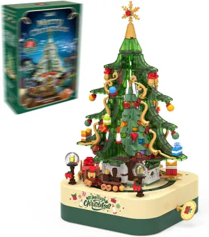 Christmas Building Blocks Music Box Toy Sets, Green Crystal Christmas Tree 558 Pieces, Christmas Holiday Decoration Block Kit, Creative for Kids Adults (1318)