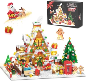Christmas Gingerbread House Mini Building Set with LED Light, 1763 PCS Christmas Courtyard Building Block Toy with Santa Claus Xmas Tree Train Home Decor, Gift for Adult Kids Girls Boys 10 