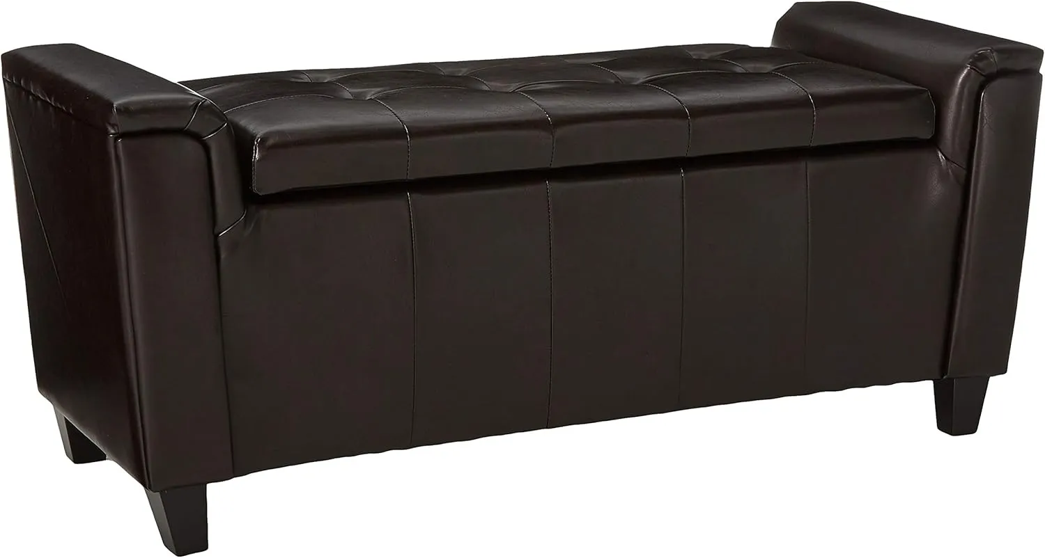 Christopher Knight Home Alden Armed PU Storage Bench, Brown, 17. 50D x 45. 50W x 20.75H